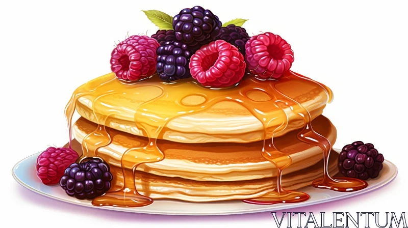 Delicious Pancakes with Fresh Berries and Honey AI Image