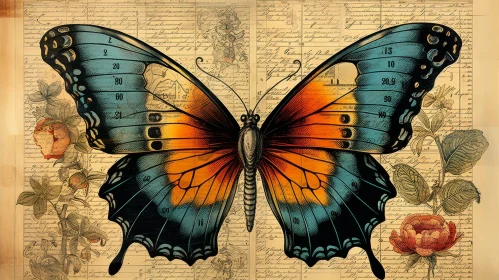 Detailed Butterfly Painting on Botanical Background