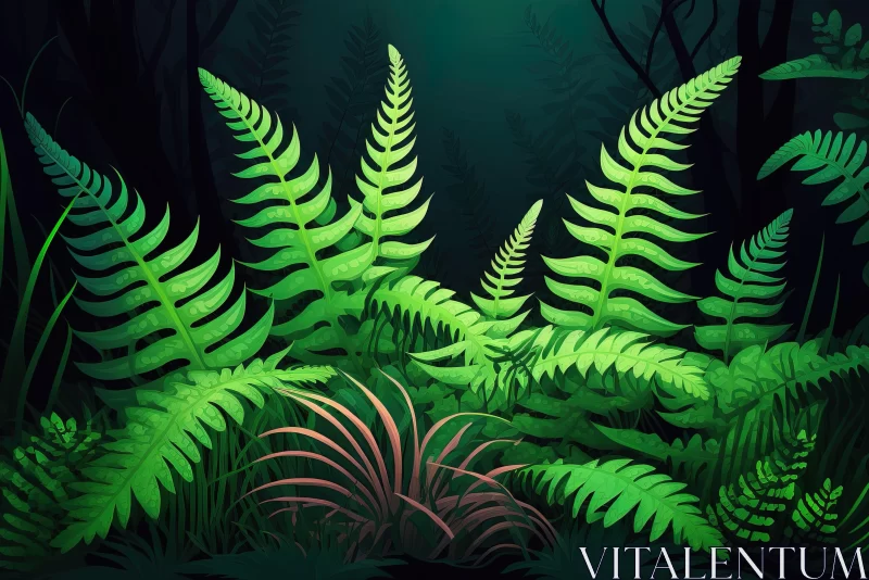 Enchanting Night Forest with Glowing Fern Plants | Detailed Character Design AI Image