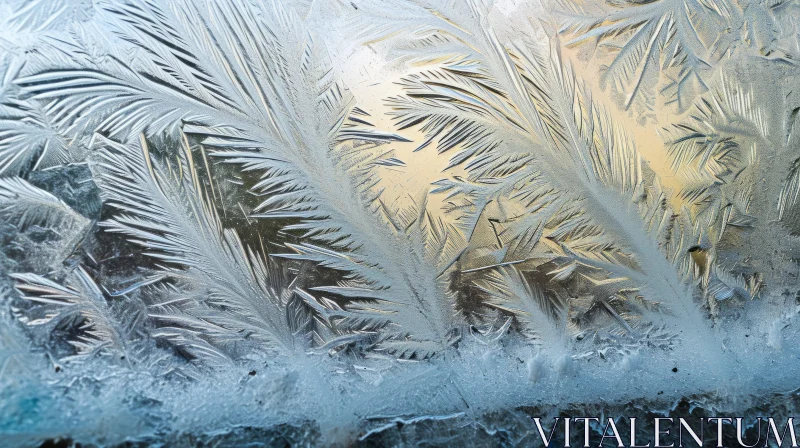 Ethereal Frost: Delicate Ice Crystal Feathers on Window AI Image