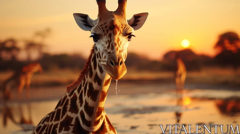 Giraffe Portrait at Sunset in African Wilderness AI Image