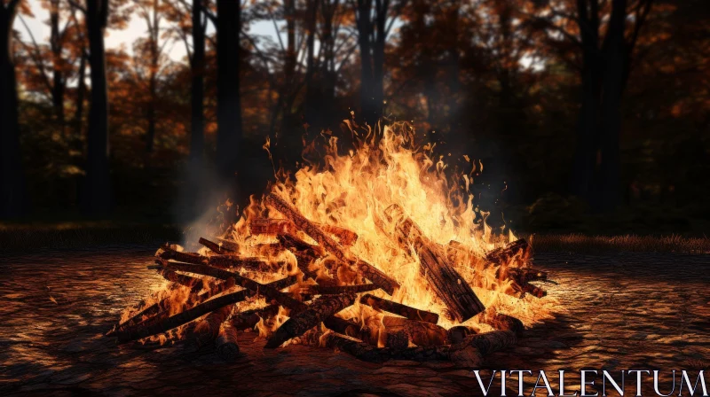 AI ART Intense Bonfire in Forest - Captivating Nature Scene