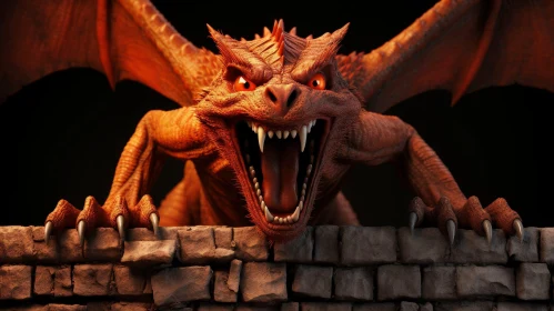 Red Dragon on Stone Wall