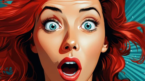 Surprised Woman Vector Illustration - Red Hair Blue Eyes