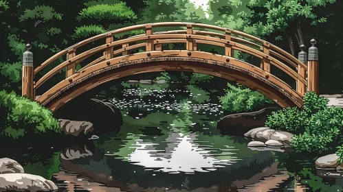 Tranquil Park Landscape with Wooden Bridge