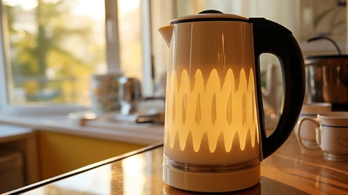 Warm Illumination: Electric Kettle on Kitchen Counter