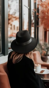 Woman in Black Hat Sitting in Cafe