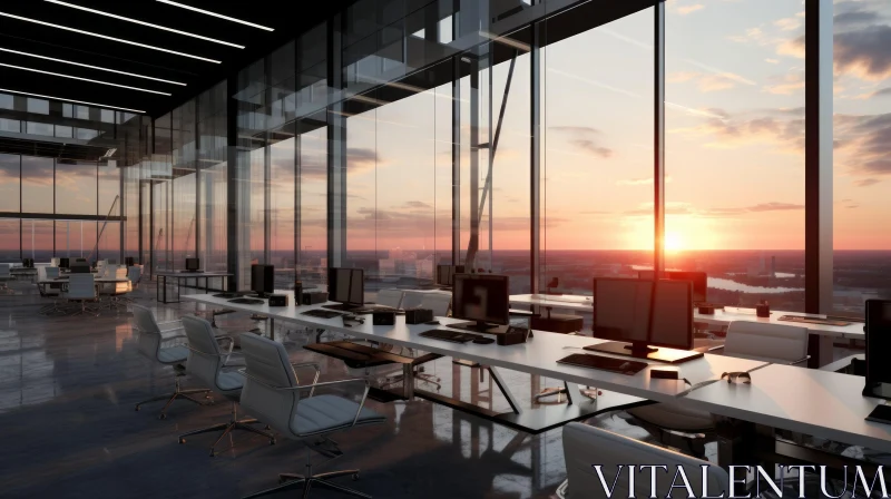 Cityscape Office Interior at Sunset AI Image