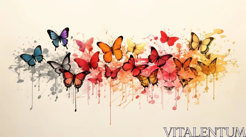 Colorful Butterflies Watercolor Painting AI Image