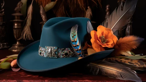 Dark Green Cowboy Hat with Leather Band and Feather