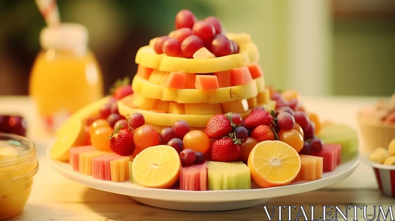AI ART Elegant Tower-shaped Fruit Platter | Fresh Pineapple, Cantaloupe, Blueberries