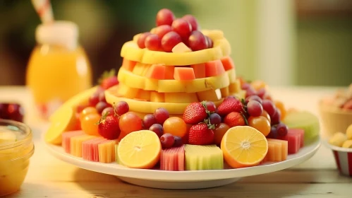 Elegant Tower-shaped Fruit Platter | Fresh Pineapple, Cantaloupe, Blueberries