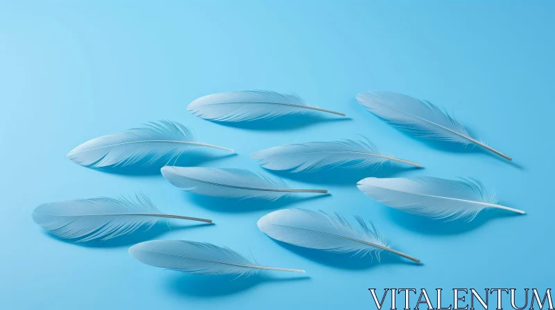 Ethereal Light Blue Feathers on Blue Background AI Image