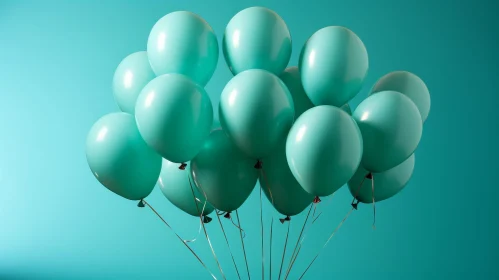 Green Balloons Clustered on Light Blue Background