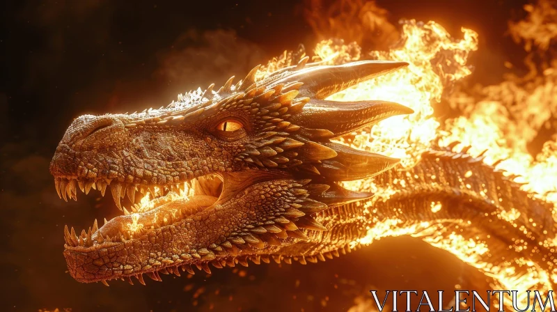 Majestic Dragon Digital Painting - Fantasy Fire Creature AI Image