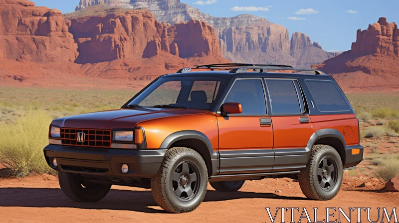 Orange SUV in Desert: Rustic Americana with Contemporary Twist AI Image