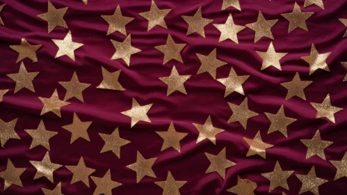 Red Velvet Fabric with Gold Stars - Luxurious Background