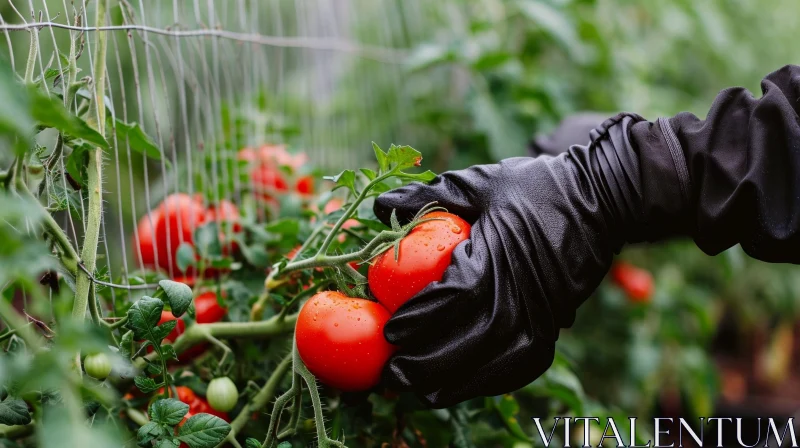 AI ART Ripe Tomato Plant in Greenhouse