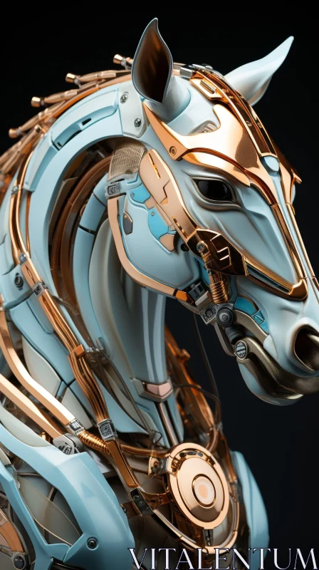 Robotic Horse Head 3D Rendering - Detailed and Illuminated AI Image