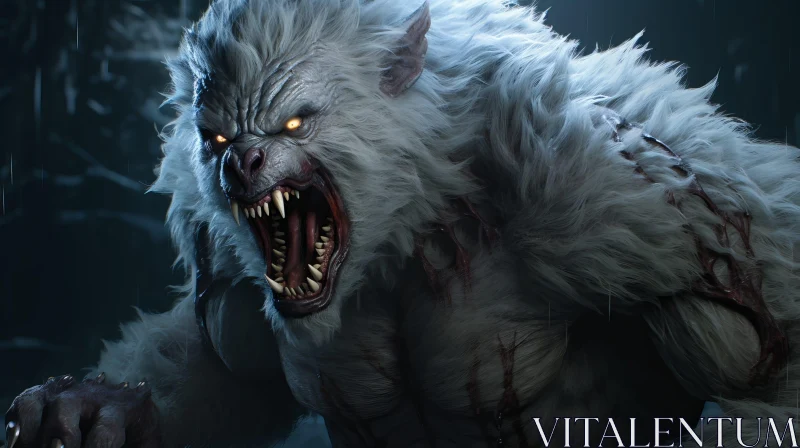 Werewolf Digital Painting in Dark Forest AI Image