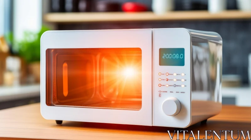 White Microwave Oven in Modern Kitchen AI Image