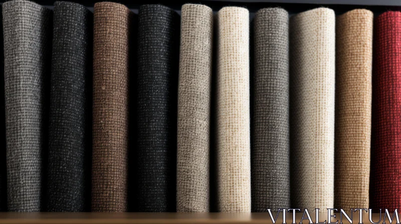 Woolen Fabric Variety on Wooden Shelf AI Image