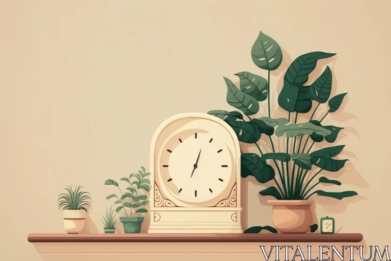 Decorative Clock with Potted Plants on Shelf | Neotraditional Style AI Image