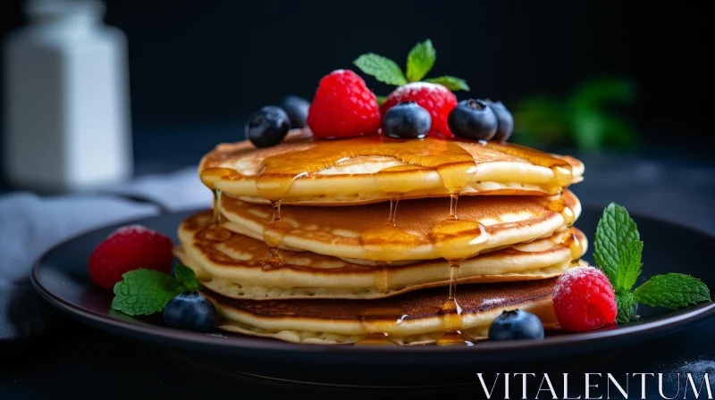 Delicious Pancakes with Blueberries and Raspberries AI Image