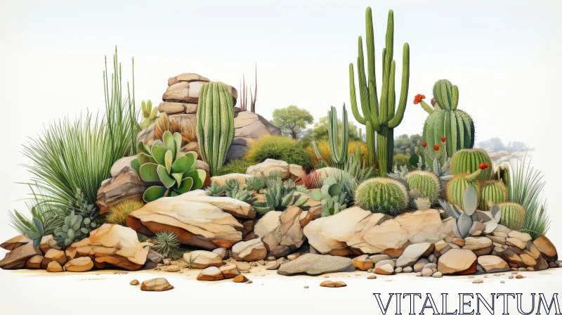 AI ART Desert Plants: Natural Arrangement of Cacti and Succulents