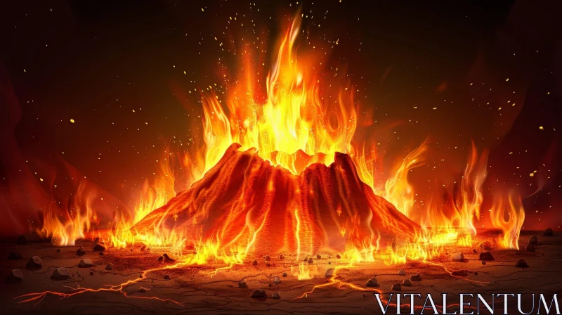 AI ART Dramatic Volcanic Eruption: Lava, Ash, Flames