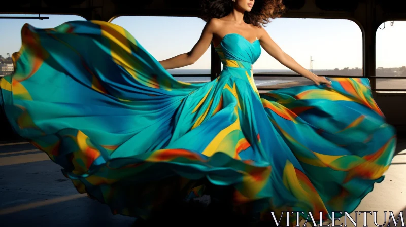 Elegant Woman in Flowing Dress AI Image