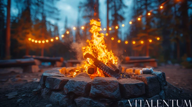 Enchanting Bonfire Scene in Forest Setting AI Image