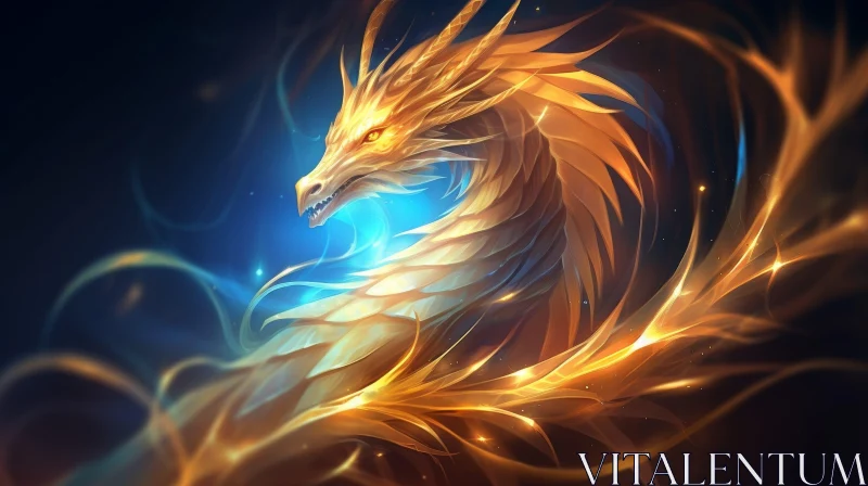 Golden Dragon Digital Painting - Mythical Creature Artwork AI Image
