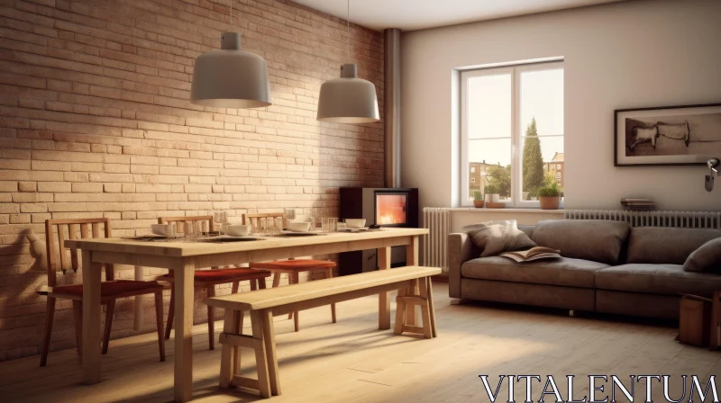 Modern Living Room with Dining Area and Cozy Atmosphere AI Image