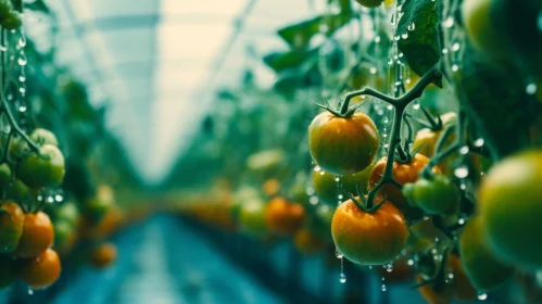 Ripe Tomatoes in Greenhouse: Close-up Image