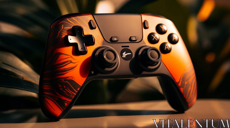 Sleek Black and Orange Video Game Controller on Glass Table AI Image