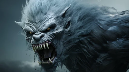Snarling Werewolf Digital Painting Close-Up