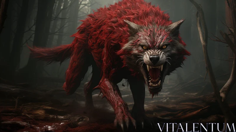 AI ART Terrifying Werewolf in Dark Forest - Digital Painting