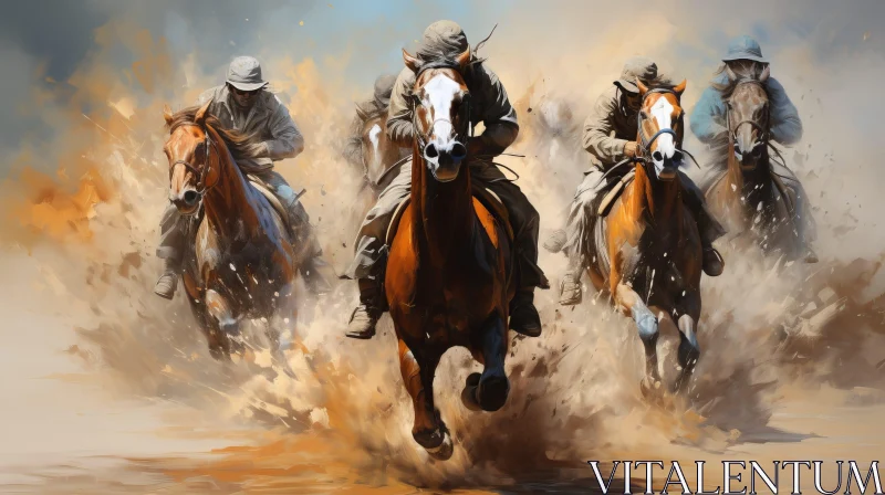 AI ART Thrilling Horseback Racing in Desert Landscape
