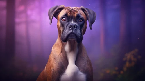 Boxer Dog Portrait on Purple Background