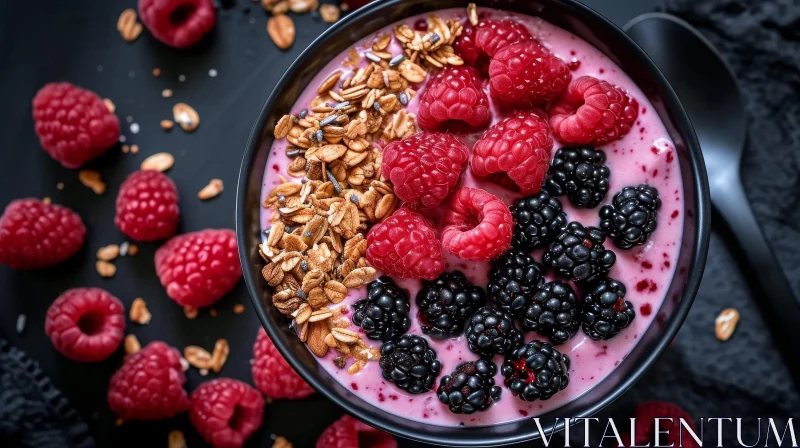 Delicious Bowl of Raspberries, Blackberries, and Granola AI Image