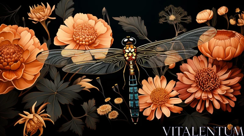 Dragonfly on Flower Illustration - Nature Artwork AI Image