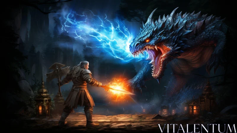 Epic Battle: Knight vs Dragon in Forest AI Image