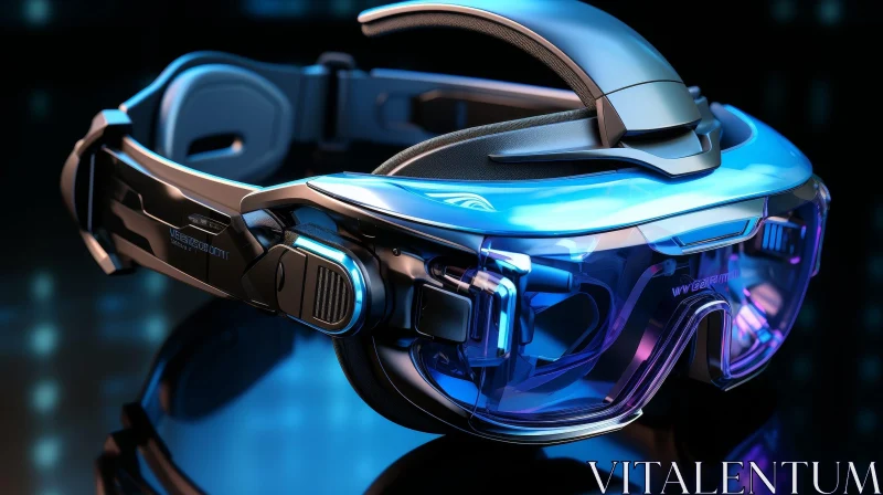 AI ART Futuristic Black & Blue Virtual Reality Headset for Gaming & Movies