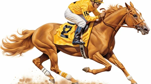 Jockey Riding Thoroughbred Racehorse Vector Illustration