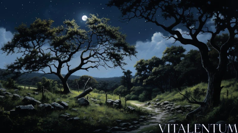 AI ART Moonlit Forest Landscape Painting