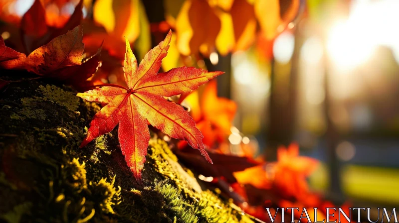 Red Maple Leaf in Fall - Natural Beauty Close-Up AI Image