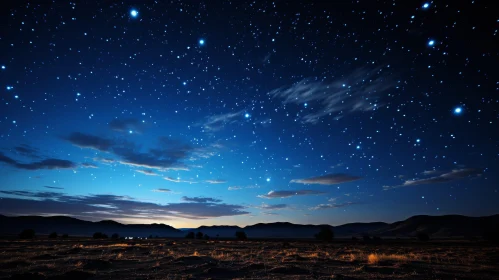 Serene Night Sky with Stars and Mountains