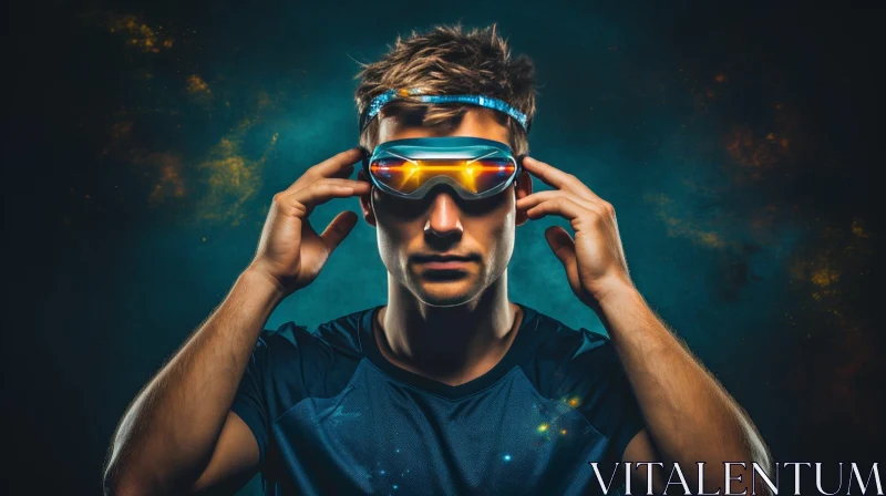 Serious Male Model in Futuristic VR Headset AI Image