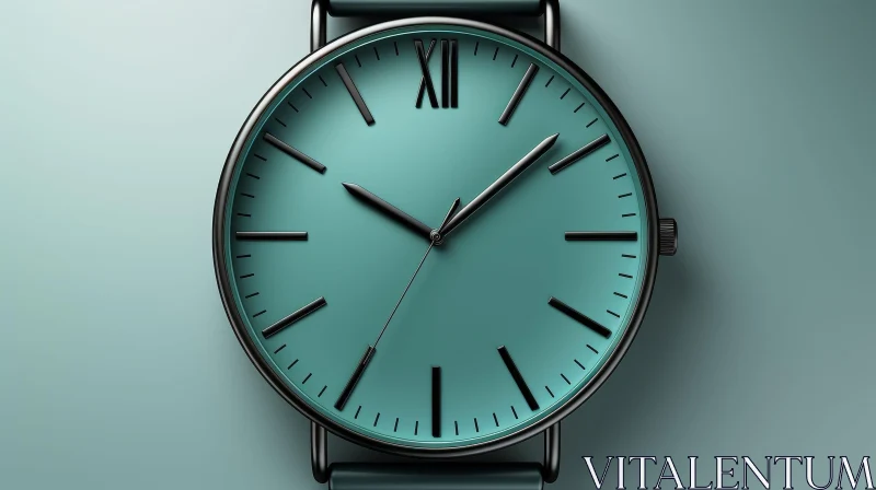 Stylish Black Dial Wristwatch on Green Background AI Image